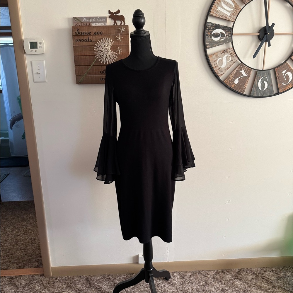 Sz S Calvin Klein long sleeve knit sweater dress.Chiffon bell long sleeve. NWOT